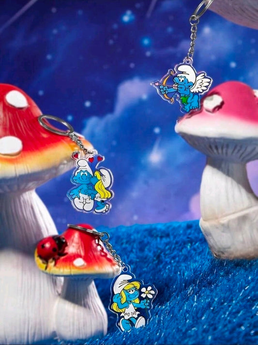 Smurf keychain set of 3 acrylic charms with silver chains