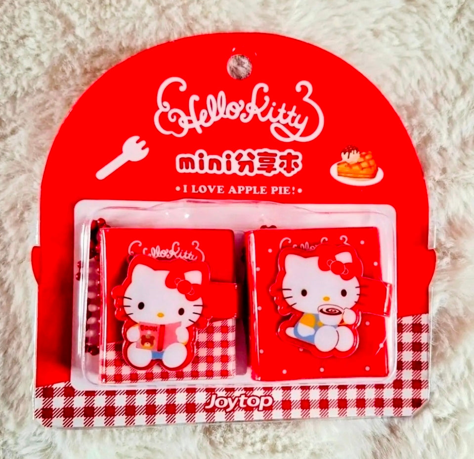 Hello Kitty mini sharing note set, 2 red patterned note blocks in clear holder