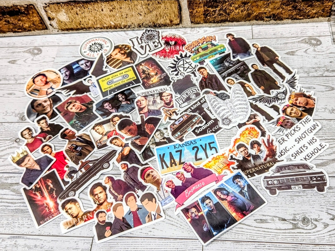 Supernatural TV Show 50pc Vinyl Sticker Pack Dean Sam Impala Castiel Logos