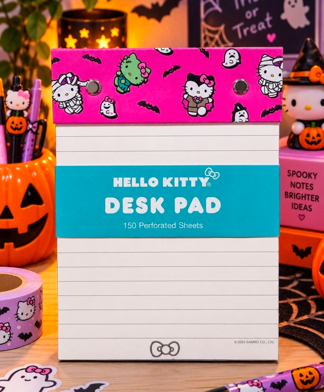Hello Kitty HK Monsters 150-Sheet Lined Desk Pad Halloween Hot Pink