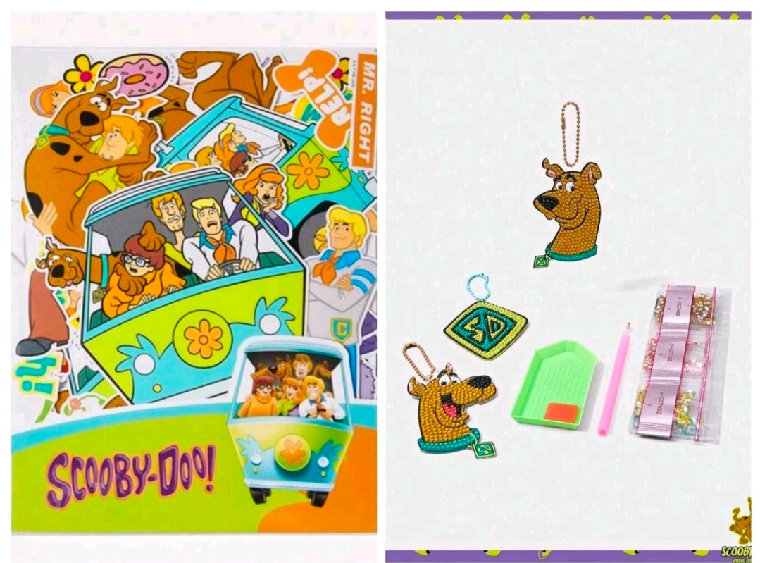 Craft kit: character stickers, diamond painting ornament beads, green tray, pink applicators