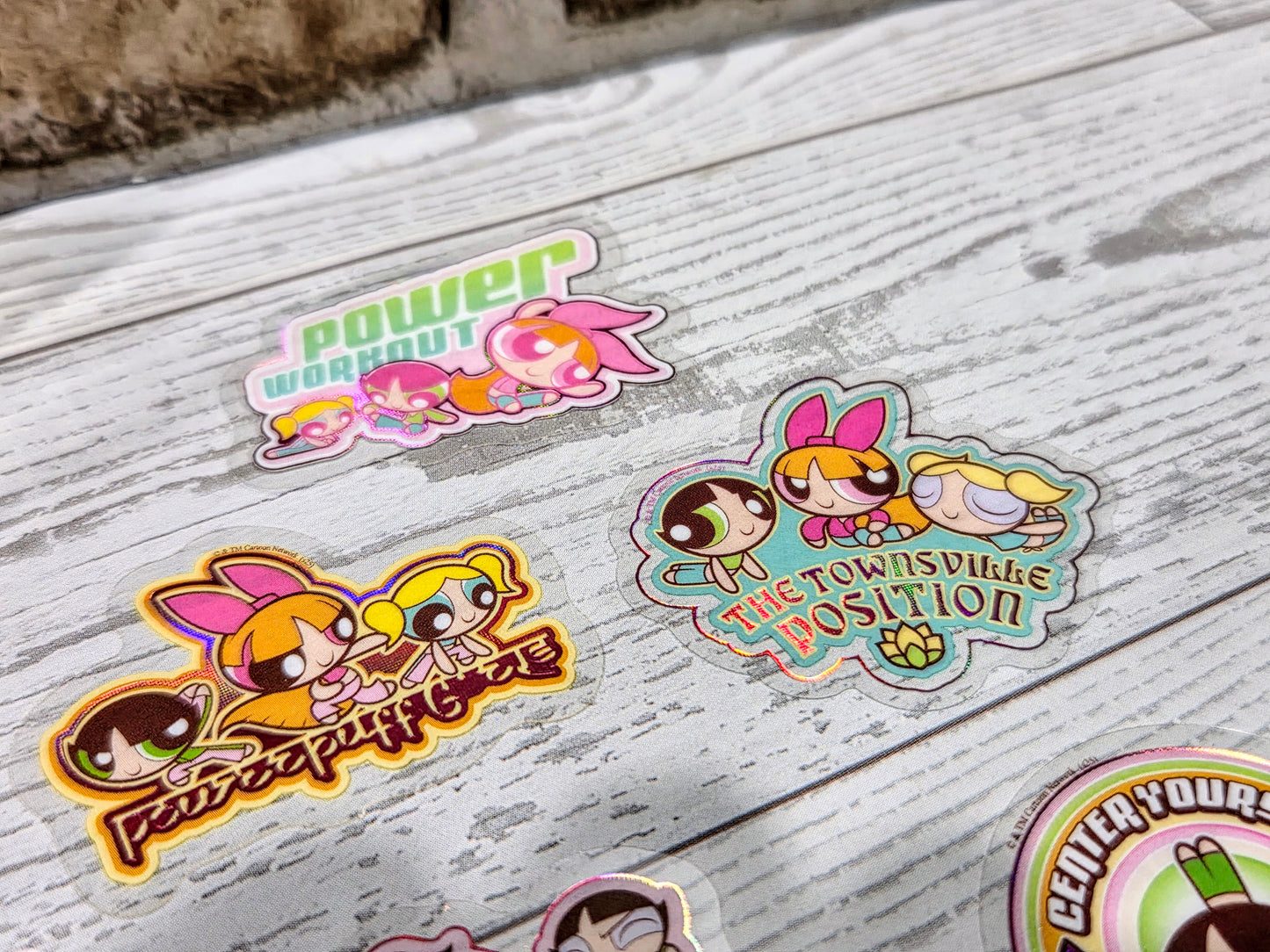Powerpuff Girls Holographic Metallic Foil Flake Sticker Set 20pc Pink Licensed CN Cartoon Network Blossom Bubbles Buttercup
