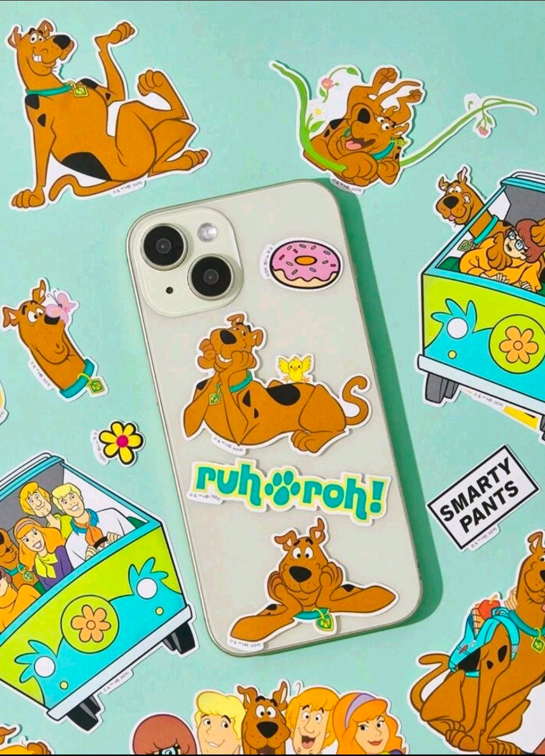 Scooby-Doo sticker sheet with phone design and characters around