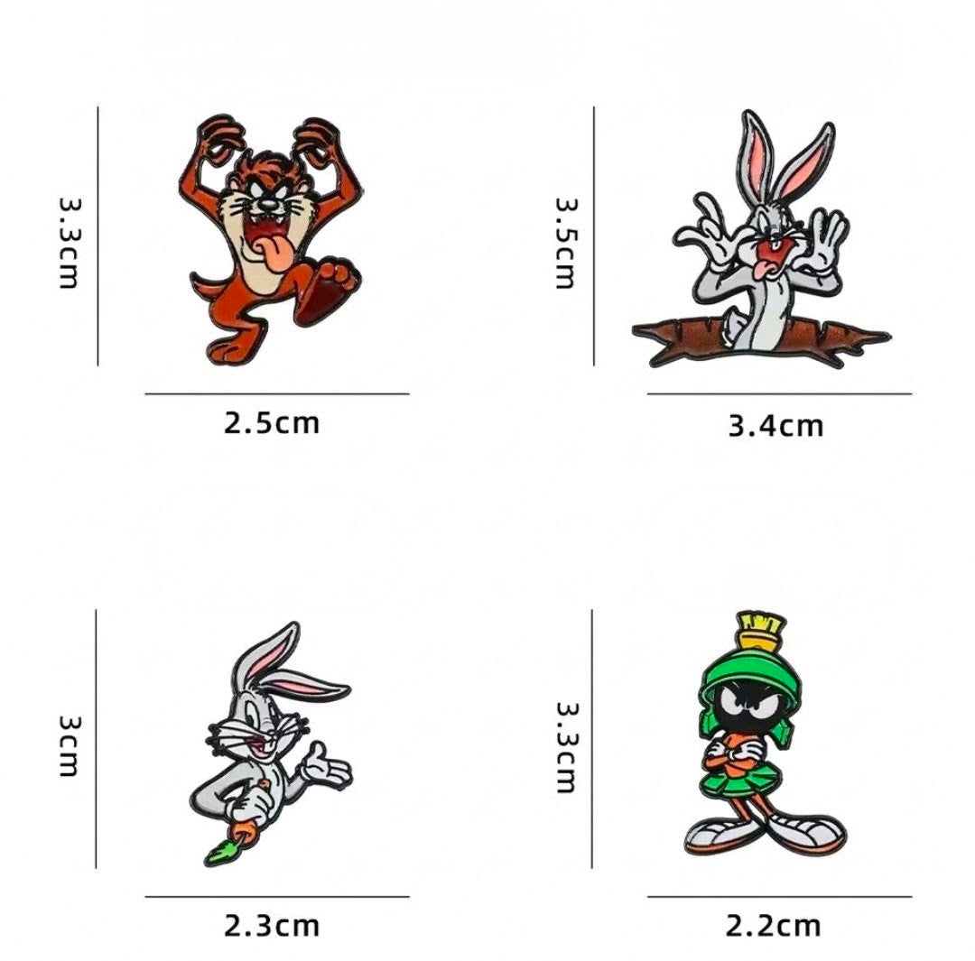 Looney Tunes enamel pin set (4 pcs) featuring four cartoon character designs