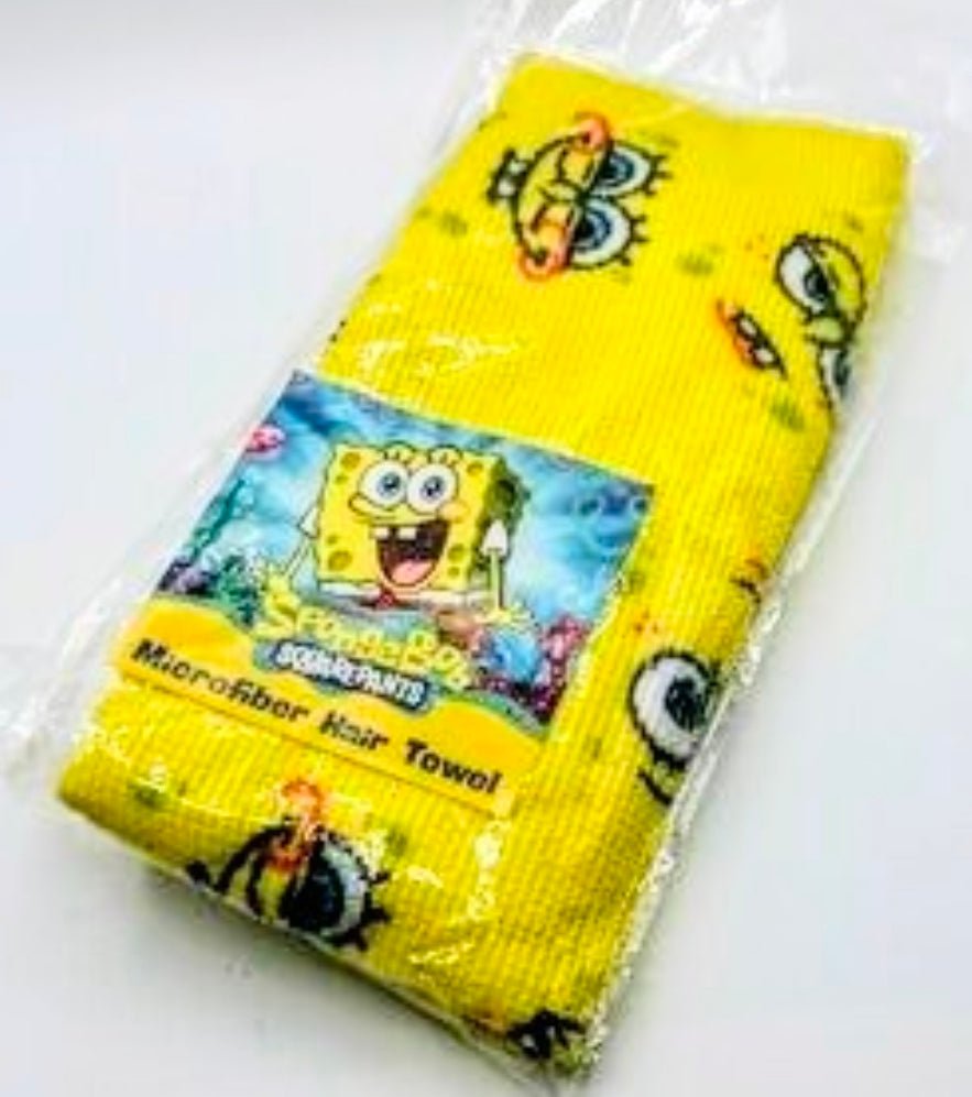 Folded yellow Microfiber Hair Towel with SpongeBob SquarePants print