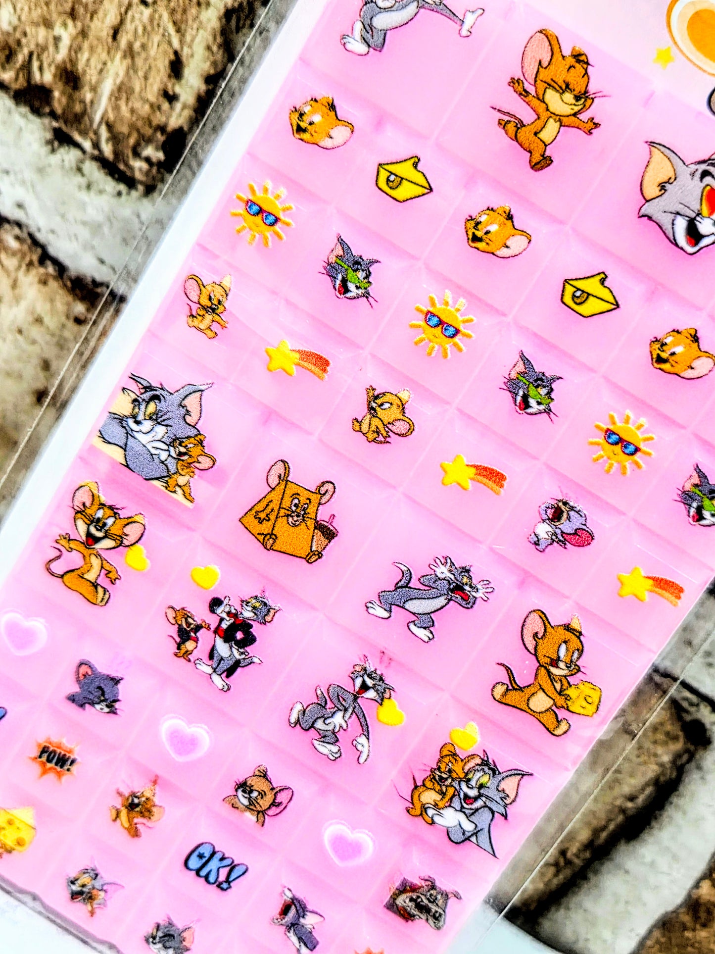Tom & Jerry Drop Block Seal Puffy Stickers Pink or Purple Cartoon NEW
