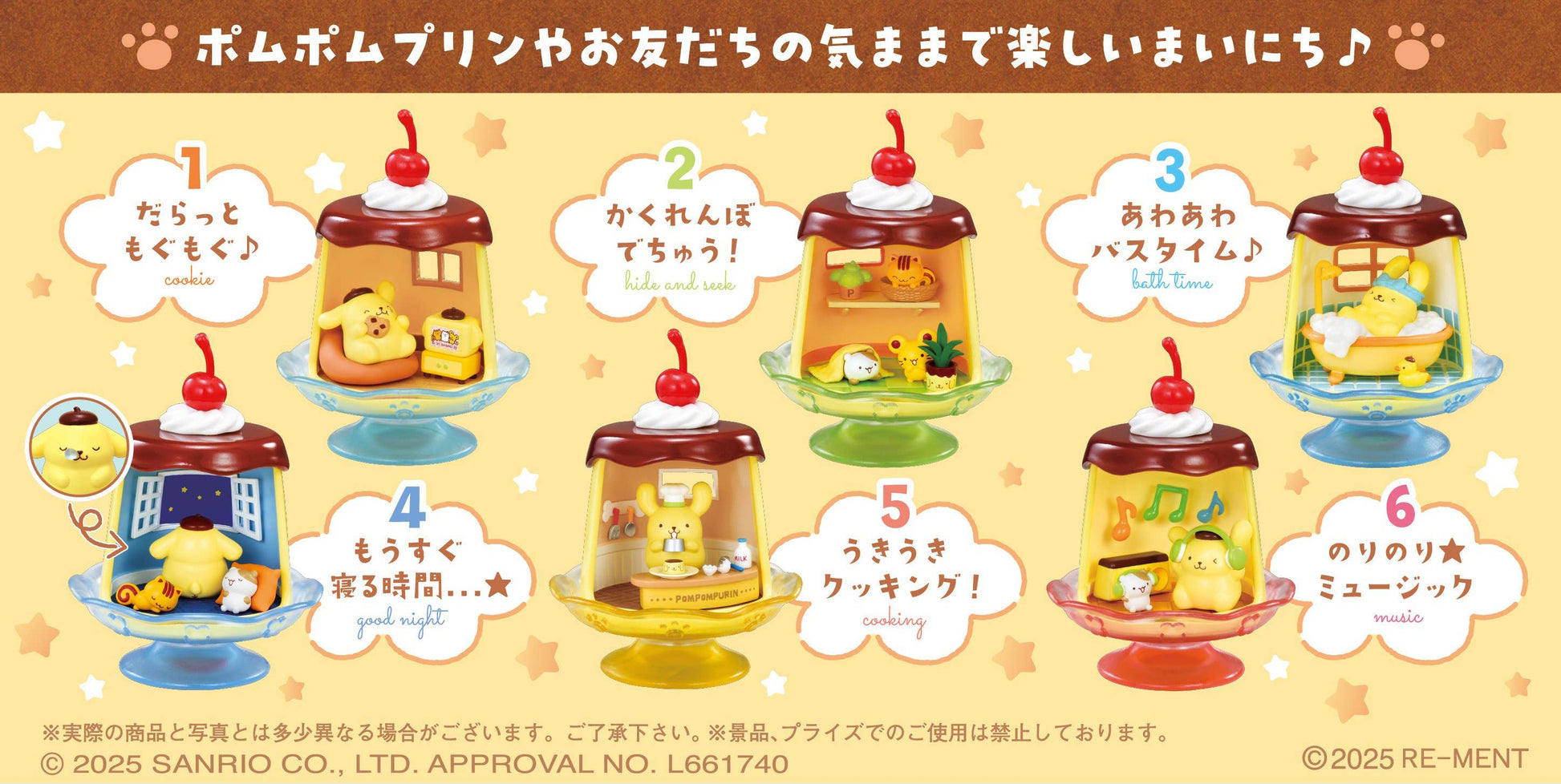 Mini figure design guide showing six cherry-topped glass dome scenes
