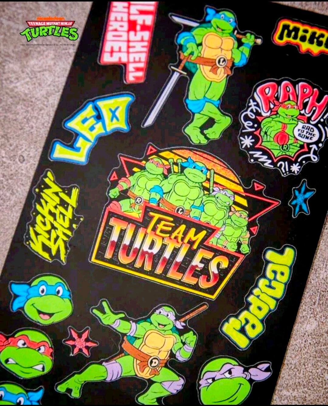 Teenage Mutant Ninja Turtles sticker sheet with colorful turtle character decals