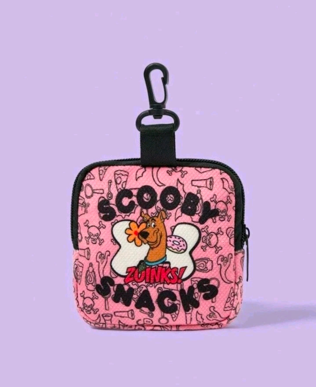 Scooby-Doo Pink Snack Pouch Coin Purse Zipper Carabiner Zuinks! 4x4x2"