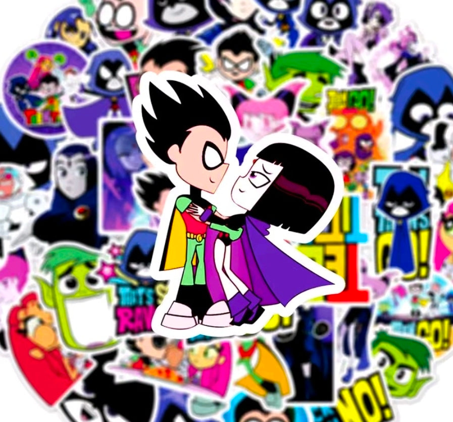 Vinyl decal sticker of Robin and Raven cartoon characters, full-color poses