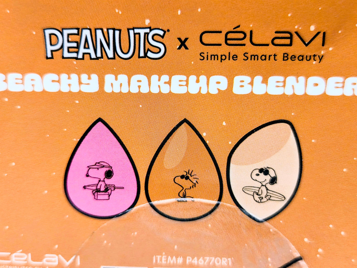 Beach makeup blender set packaging with three drop sponge icons