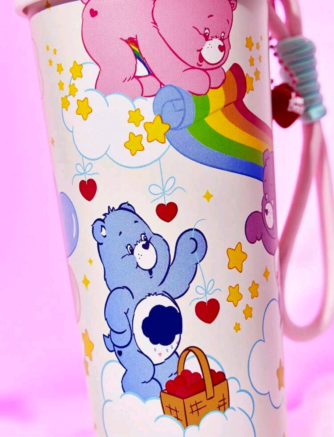 White Care Bears insulated stainless tumbler with rainbow and bear character print