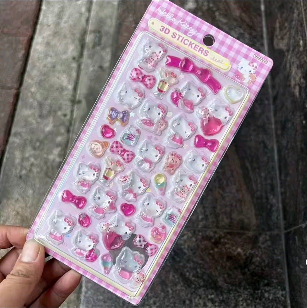 3D acrylic sticker set with pink and white cute character charms on a card