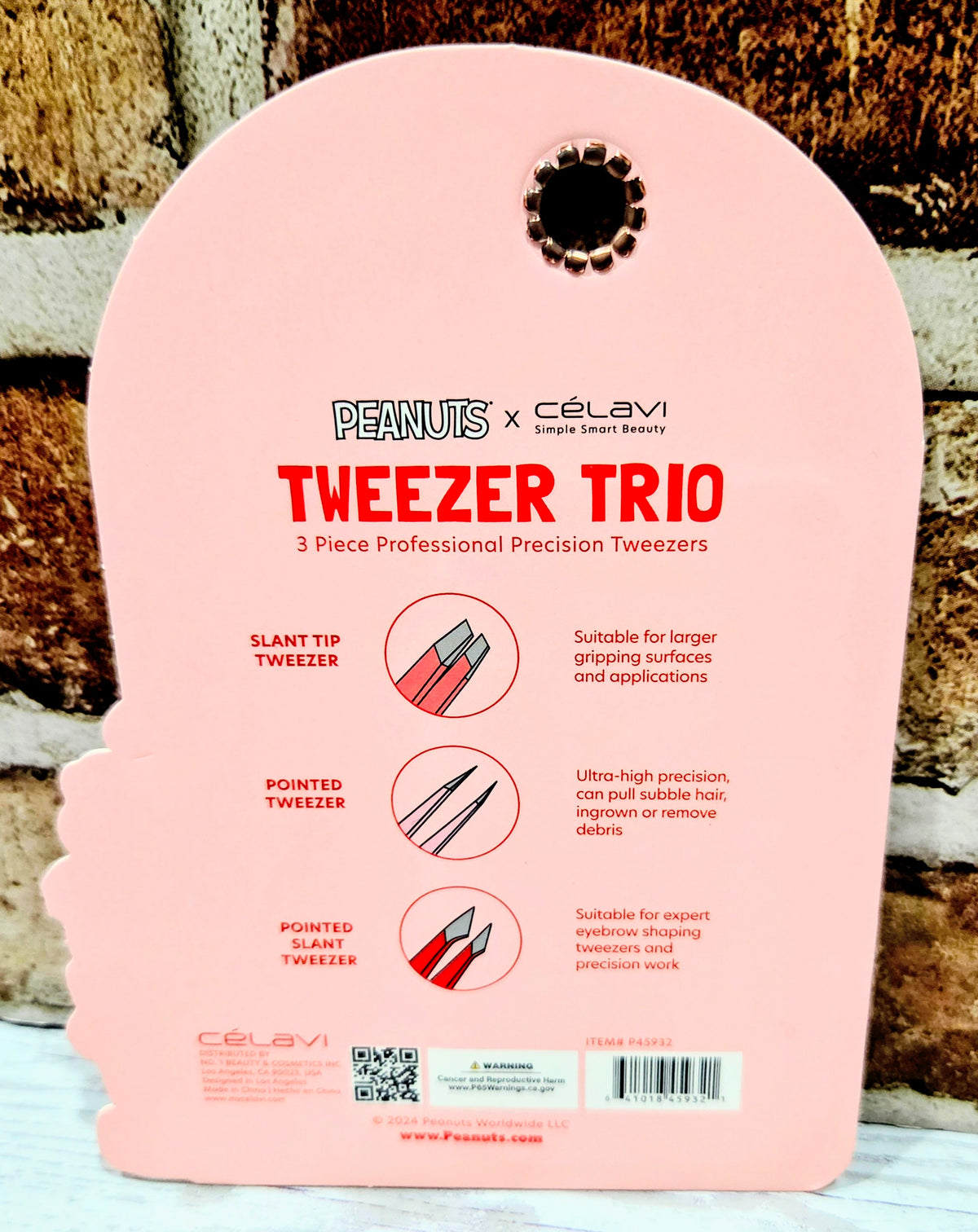 Pink tweezer trio blister pack with three red and clear tweezers
