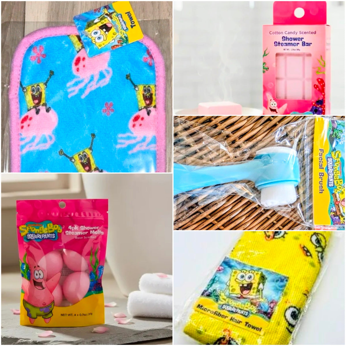 Blue SpongeBob SquarePants headband with pink trim, plush terry style