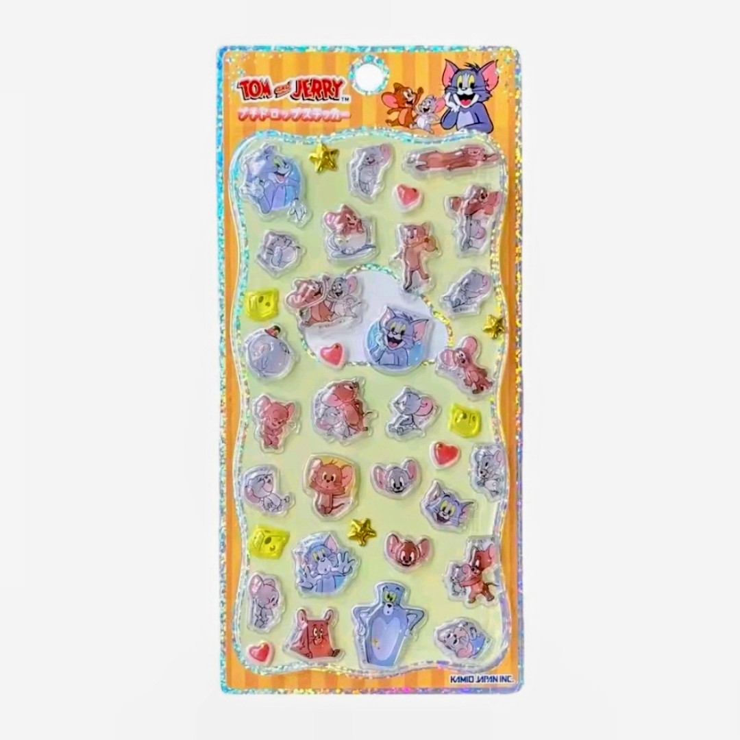 3D acrylic sticker sheet with layered cartoon character stickers and heart details
