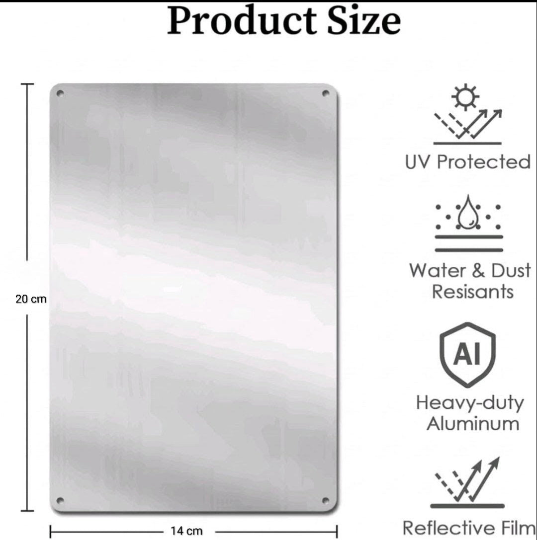 14x20cm aluminum sign backing with corner holes and UV/water-resistant reflective film icons