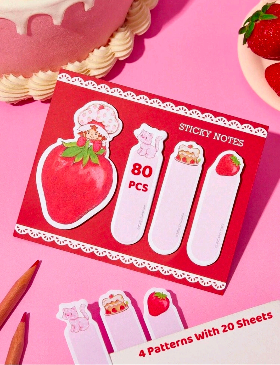 Strawberry Shortcake Sticky Notes Set 80pc Licensed Tabs Bookmark Die Cut