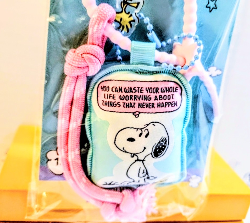 Miniso Snoopy Pillow Keychain Peanuts 4.0 Worry Quote Woodstock Charm Braided Wrist Strap Kawaii Collectible