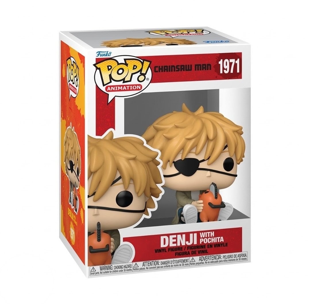 Funko Pop! Animation vinyl figure in box with twin heads and red chainsaw accessory in window