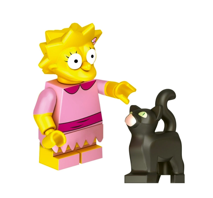 Lisa mini brick figure in pink dress with black cat