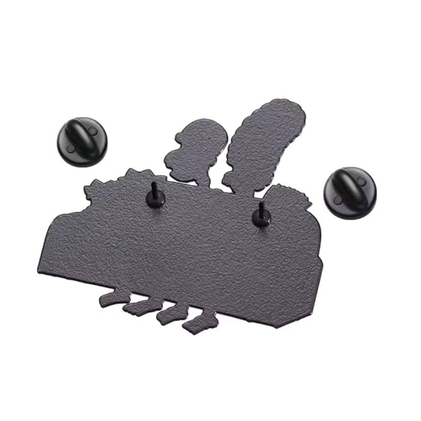 Black cat silhouette enamel pin back view with two posts