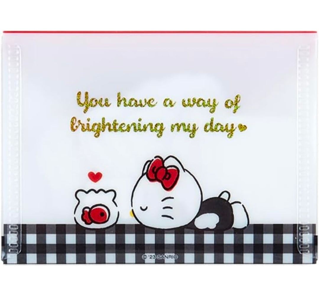 White dog character die-cut flake stickers with red bow and “brightening my day” text
