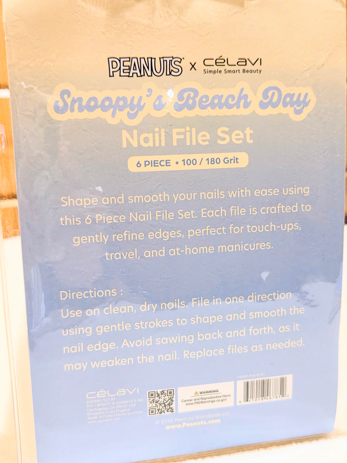 Peanuts x Celavi Snoopy’s Beach Day nail file set box with 6-piece 100/180 grit
