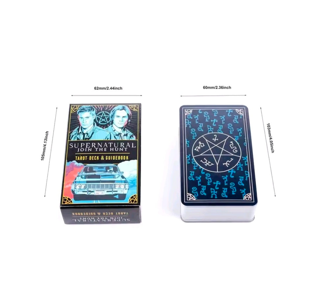 Tarot deck box size view, blue character artwork on front and back