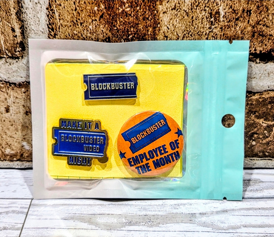 Blockbuster Video Enamel Pin Set 3pc Make It A Blockbuster Night Employee Button