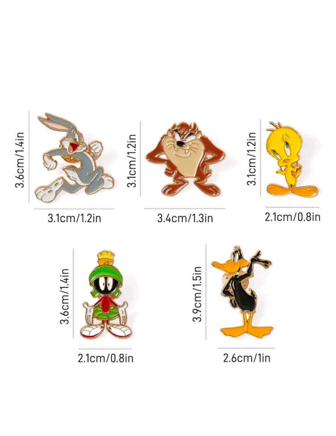 5pc Looney Tunes Enamel Pins Set Bugs Daffy Taz Tweety Marvin Licensed
