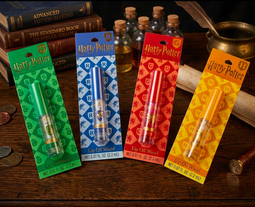 Harry Potter 4-Piece Hogwarts House Lip Oil Wand Set Centric Beauty Cruelty-Free