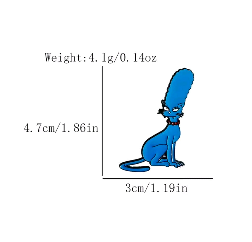Blue humanoid cat enamel pin with tall hood and tail