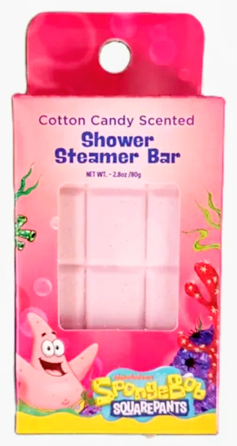 Cotton candy scented shower steamer bar box, pink SpongeBob SquarePants design