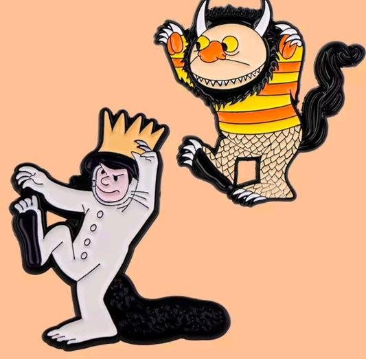2-piece enamel pin set: Max character and wild thing creature pins