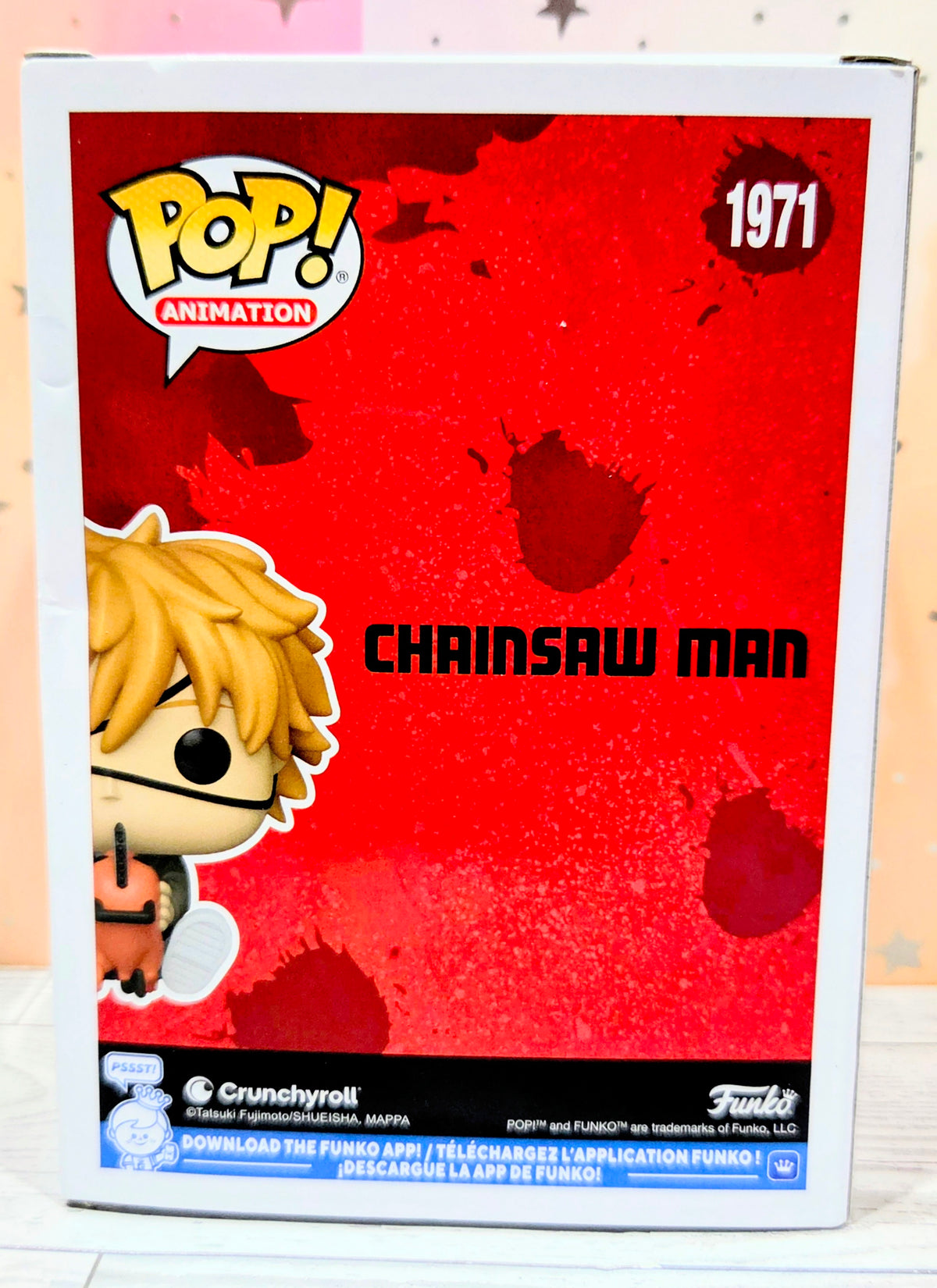 Funko Pop! Animation vinyl figure box front with “Chainsaw Man” graphic and figure silhouette