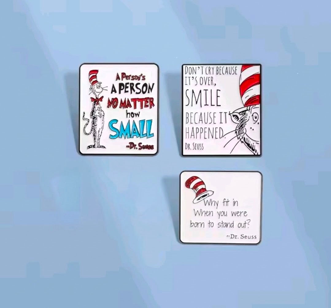 Dr Seuss Cat in the Hat Quote Enamel Pin Set of 3 NEW