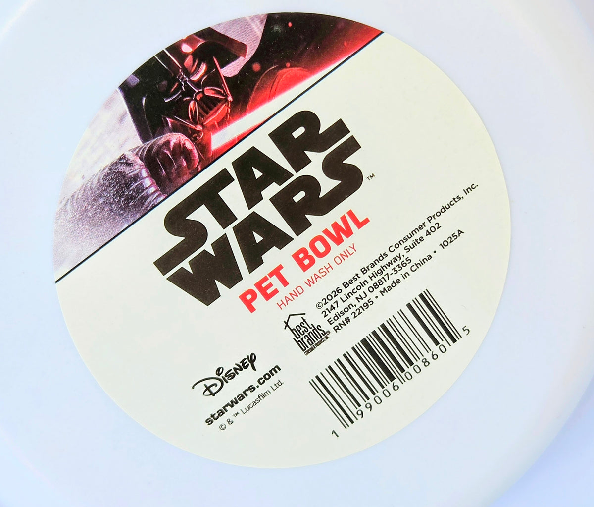 Star Wars pet bowl top label with Darth Vader and “Pet Bowl” text.