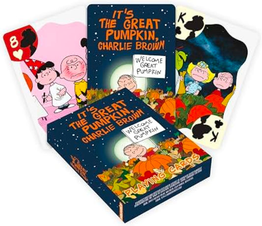 Great Pumpkin Charlie Brown playing card deck with dark blue card backs