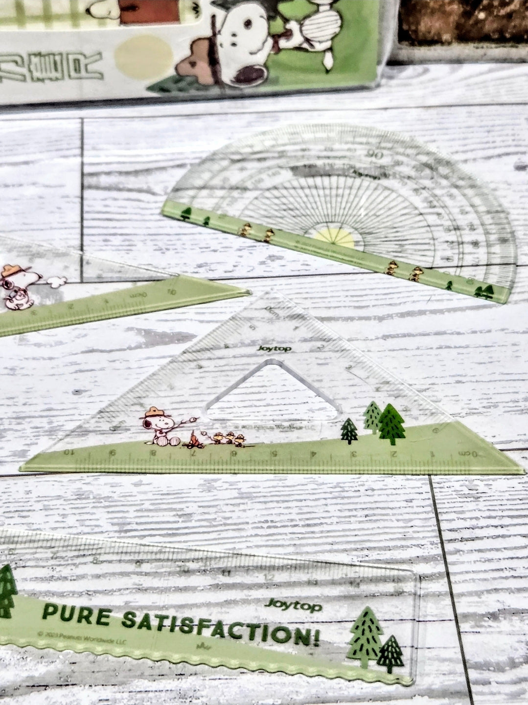 Joytop Peanuts Snoopy Happy Campers Bonfire 4pc Geometry Set Ruler Protractor Set Squares Kawaii Stationery