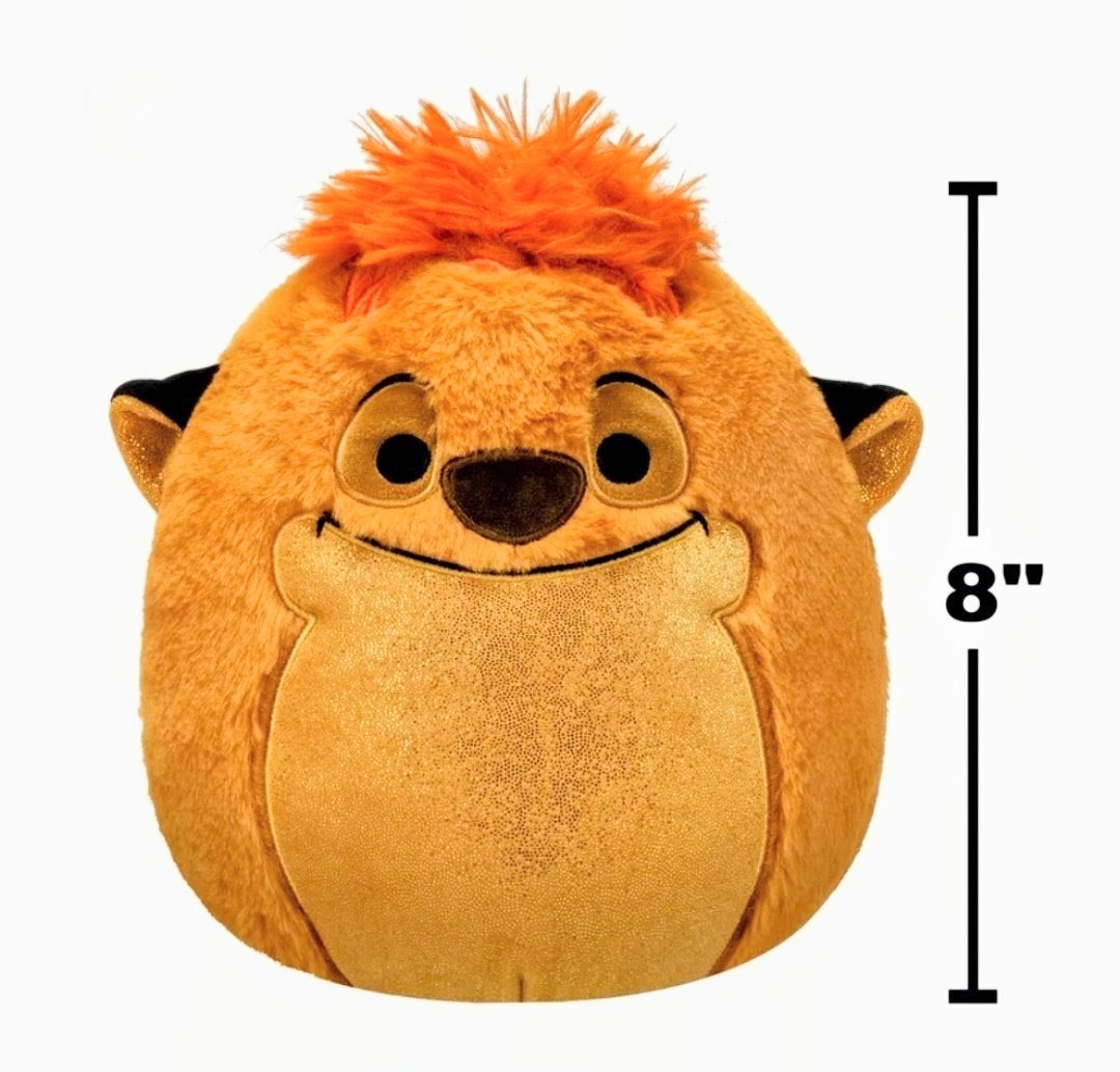 Orange Timon FuzzAMallow plush, 8 inch tall, front view with spiky mane