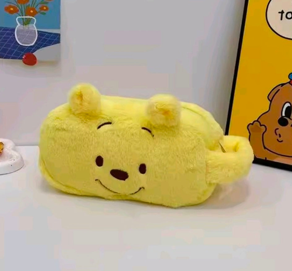 Winnie the Pooh plush zipper pouch with full character face and small handle