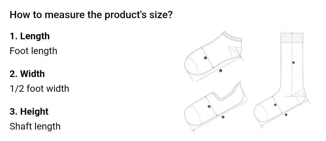 How to measure crew socks: length, width, and shaft height diagram