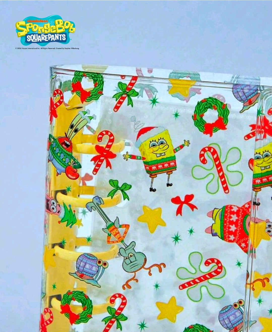 Christmas SpongeBob SquarePants photo album cover close-up with candy cane and star icons