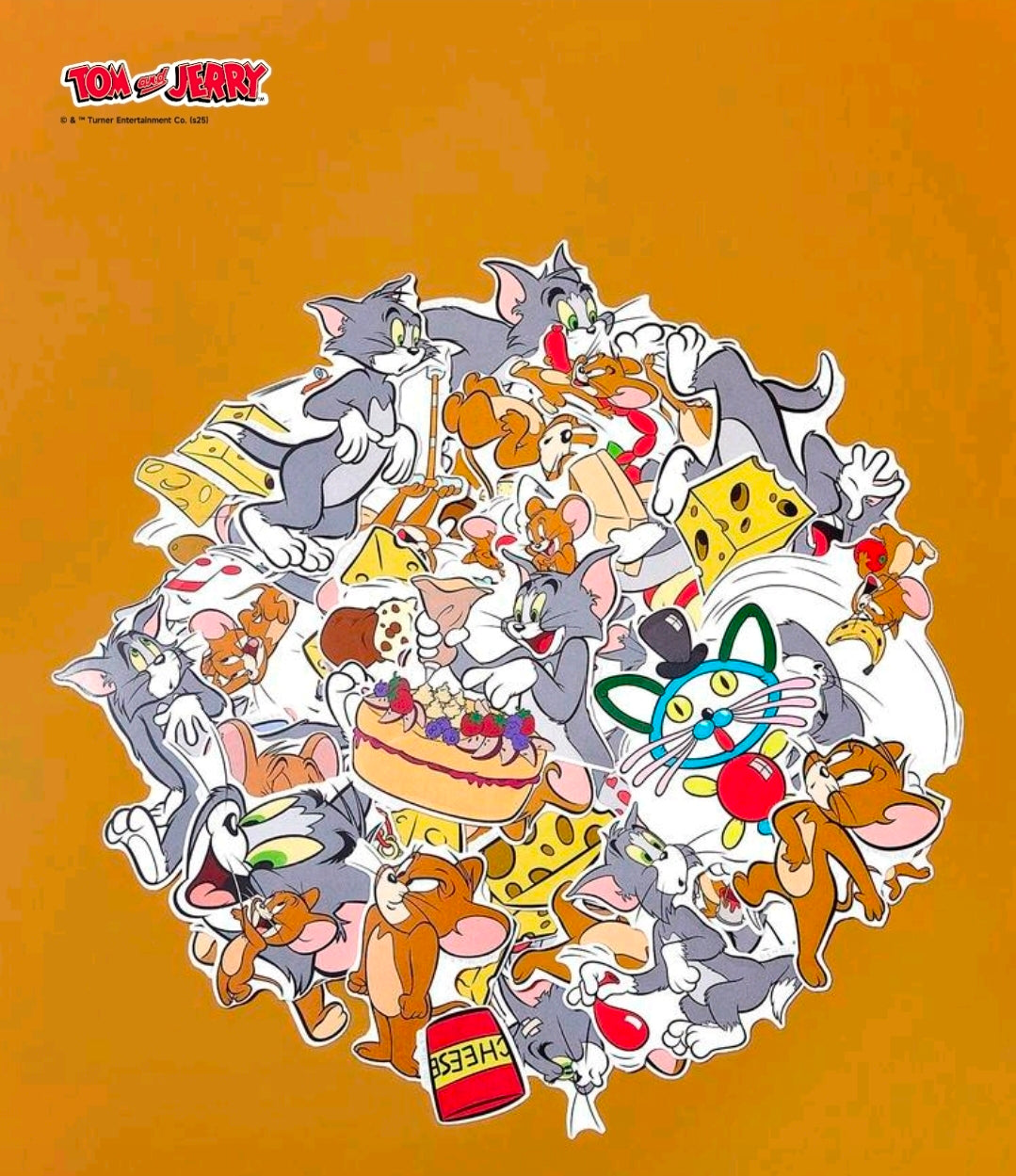 Tom & Jerry vinyl decal sticker pack with character icons, includes cheese, 58 pcs