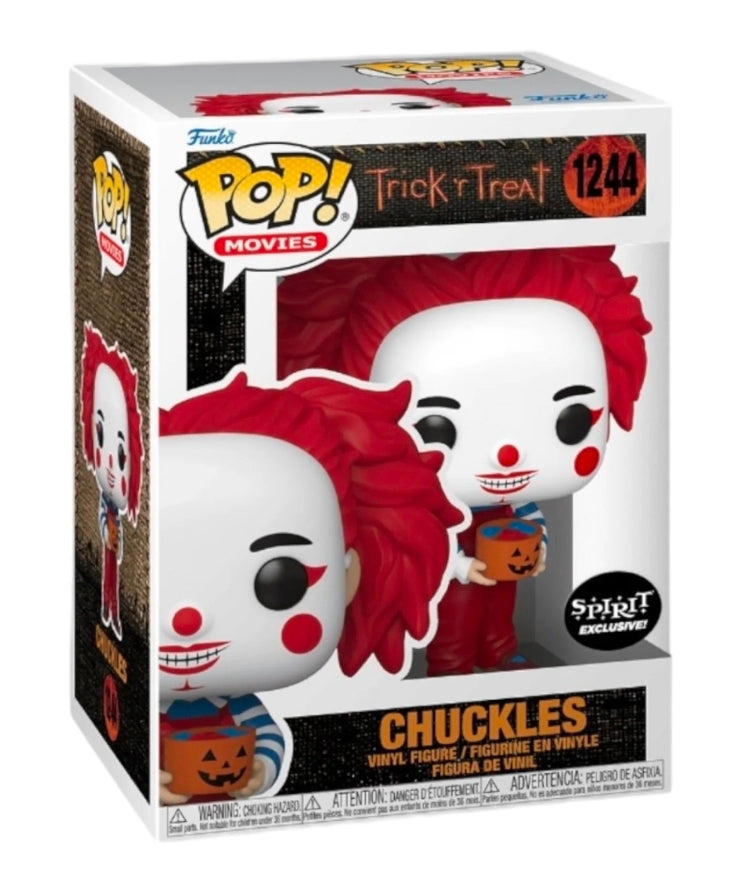 Chuckles Funko Pop! vinyl figure in window box with red hair, smiling face and pumpkin