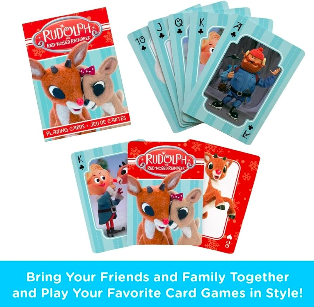 Rudolph reindeer playing cards with character face cards and box