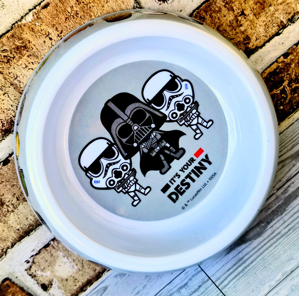 Star Wars pet bowl with Darth Vader graphic and slogan text