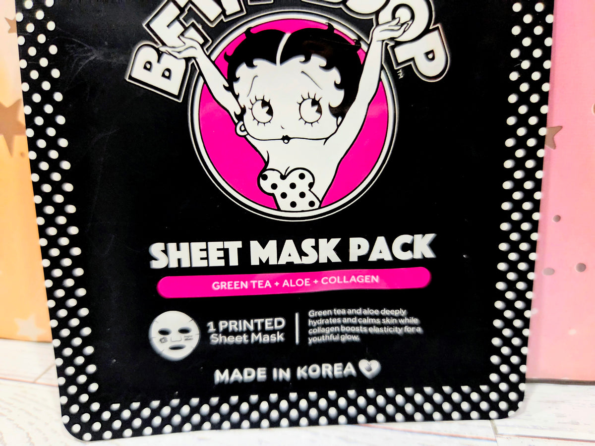 Celavi Betty Boop sheet mask pack, green tea, aloe, and collagen