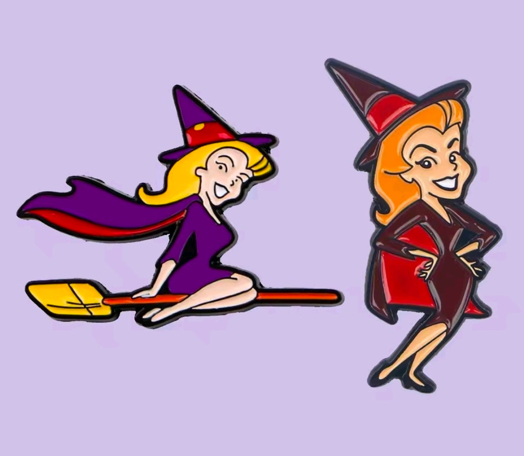 Bewitched Tabitha Enamel Pin Set 2pc Witch Broom Flying Pose